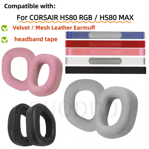 Replacement Earpads Headband Cover For CORSAIR HS80 RGB / HS80 MAX headphones replacement Leather / 