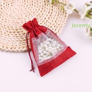 JEREMY1 10 Pcs/Lot Christmas Gift Drawstring Bags, Cotton Storage Bag Organza Window Drawstring Pouc