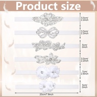 6 Pcs White Baptism Headband for Baby Girl Toddler Elastic Chiffon Flower Crystal Lace Headbands Chr