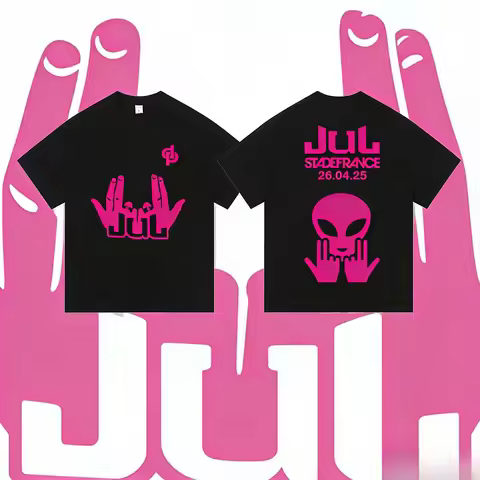 French Rap July Tour Album: Men's and Women's Pop Music Fashion 2025-26 Summer Pure Cotton 100% Prin