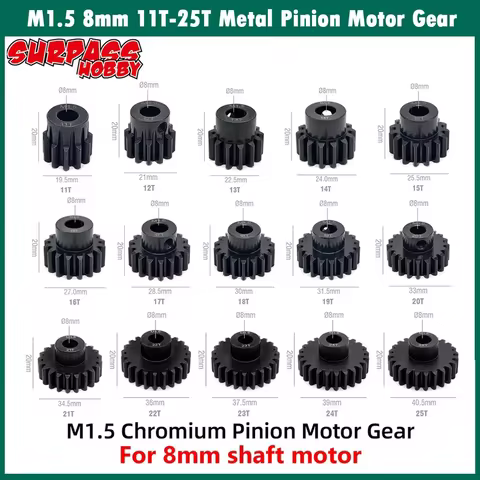 SURPASS HOBBY M1.5 8mm 11T-16T 17T-20T 21T-25T Metal Pinion Motor Gear For 1/5 1/6 RC Car 8mm Shaft 