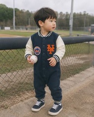 有吊牌MLB 棒球長袖長褲連體服 80.90.100cm genuine merchandise MLB 大都會 BB 連身衣 Mets 棒球外套 NY logo 男童 嬰兒 romper baseb