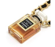 Chanel vintage香奈兒復古經典coco香水瓶造型金色黑色穿皮鏈條項鍊