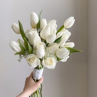 【鮮花】白綠色鬱金香玫瑰韓式鮮花捧花