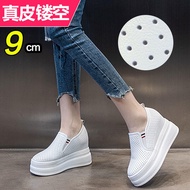 ฤดูใบไม้ผลิ Season Hollow Out High เสื้อท่อนบน หนัง ผู้หญิง รองเท้า 10cm Heel Height เพิ่ม ระบายอากา