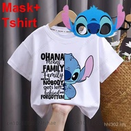 Disney Lilo Stitch T Shirts for Kids Ohana T-shirts for Baby Short Tshirt and Masks for Boys T-shirt