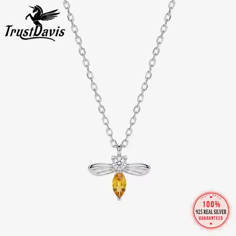 TrustDavis Real 925 Sterling Silver Fashion Minimalist Animal Bee Zircon Necklace for Women Daily We
