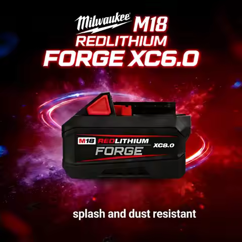Milwaukee M18 REDLITHIUM FORGE XC8.0 Battery, Splash & Dust Resistant, 8 Hours Continuous Use for Dr