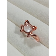 (R321) PINK QUARTZ NATURAL GEMSTONE ADJUSTABLE KITTY ROSE GOLD RING 粉金石英天然宝石可调节猫咪玫瑰金戒指 CINCIN EMAS BATU KRISTAL KUCING