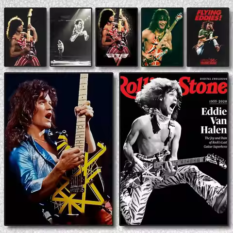 Eddie Van Halen Poster Self-adhesive Art Waterproof Sticker Coffee House Dorm Room Wall Decor