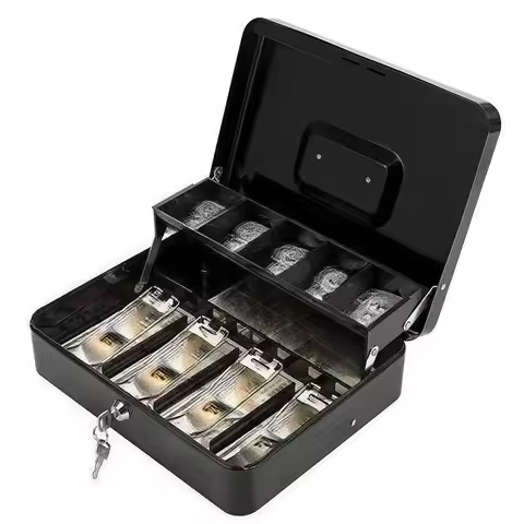 Small Lockable Cash Anti-theft Box with Key & Coin Tray - Ideal for Petty Cash, Coins and Notes savi