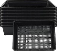 MAHIONG 14 Pack 15 x 12 Inch Plastic Garden Mesh Bottom Plant Tray, Seed Starter Trays, Black Plant Growing Tray for Seedling, Microgreen, Soil Blocks, Wheatgrass, Hydroponic, Fodder Systems