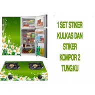 HIJAU 1 set Of 1-door Refrigerator Stickers And 2-burner Green Floral Motifs