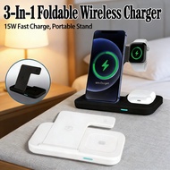 For Phone, 15W Fast Charging, Docks, Headset, Magnetic, Portable, Stand, Watch, 3-In-1, Foldable, Wi
