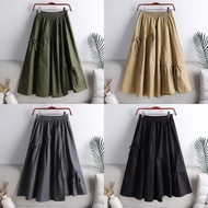 daniela skirt rok wanita serut simpel kekinian pinggang karet linen - mocca
