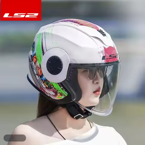 LS2 OF570 Summer Motorcycle 3/4 Helmet Retro Double Visor Helmets Ls2 Casco Moto Pink Summer Scooter
