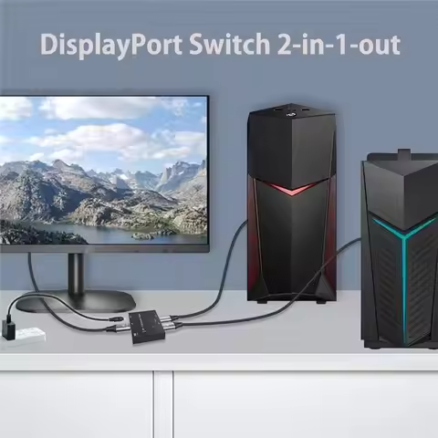 For PC, Laptop, Monitor, Gaming, TV Compatible 8K@ 30Hz 4K@ 120Hz Displayport 1.4 Switcher 2-In-1-Ou