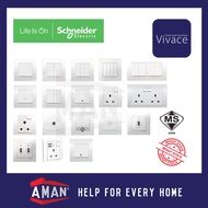 Schneider Vivace Flush Switch 1Way 2Way 1 Gang 2 Gang 3 Gang 4 Gang White SIRIM