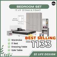 [EE LIFE DESIGN] SET BILIK TIDUR 5' X 6.5' / BEDROOM SET 5' X 6.5 ' / WARDROBE 2 DOOR & 3 DOOR