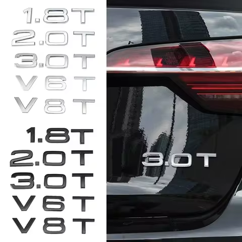 3D ABS 1.8T 2.0T 3.0T V6T V8T Logo Car Rear trunk Displacement Label Emblem Badge Stickers For Audi 