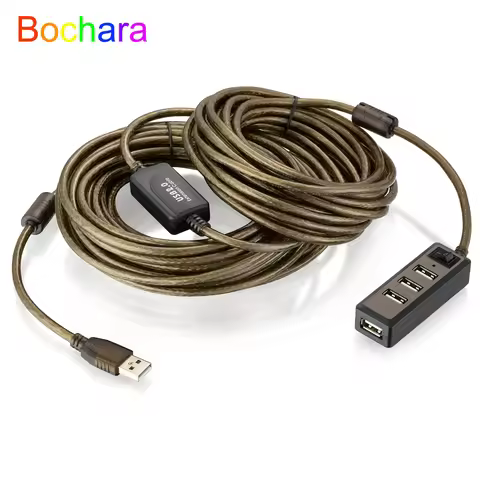 Bochara 4Ports USB 2.0 HUB Extension Cable Male to Female Active Repeater Built-in IC Chipset Dual S