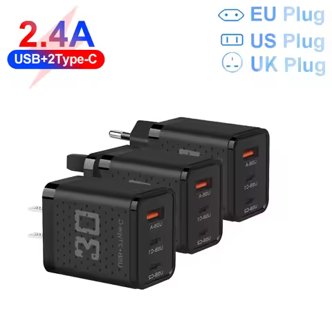 USB C Charger 30W 3 Port Fast Charging Phone Charger Power Adapter For iPhone Samsung Xiaomi Huawei 