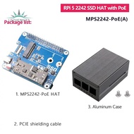 MPS2242-POE A+Case for  5 PCIE to NVME SSD 2242 HAT Support 2242/2230 for RPi5