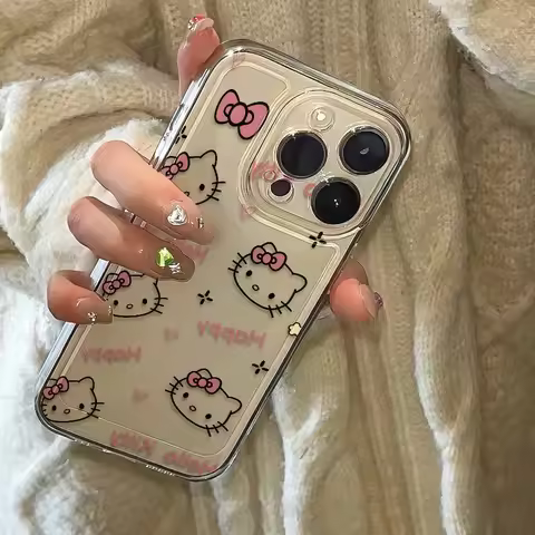 Full Screen Hello Kitty KT Head Bow Phone Case For iPhone 16 15 14 13 Pro Max 11 12 13 Pro X XR 7 8