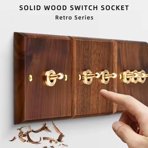 Black walnut wood retro British light switch socket, bedside wall lamp switch LED dimmer, pure wood