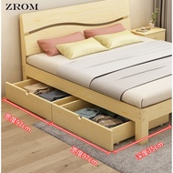 [ READY STOCK ] Bed with drawer Solid Wood 1.8m Double Bed Board Simple 1.5 m Bed Frame 1m Single bed Mattress 1.2 m single size bed queen size beds