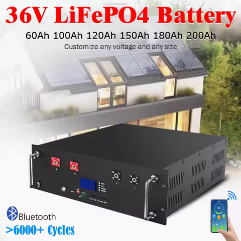36V Battery Pack 60Ah 100Ah 120Ah 150Ah 180Ah 200Ah LiFePO4 Batterie Bluetooth BMS for 3KW 7KW Solar