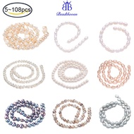 Beadthoven 5~108pcs/strand Natural Cultured Freshwater Pearl Beads Strands Rice Seashell Color 7~9x6~7mm Hole: 0.7mm