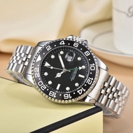 2025 Laojia GMT Mens Quartz Ceramic Ring Trendy Mens Fashion Watch Steel Belt Luminous Water Ghost W