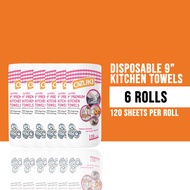 Ozuki Disposable 9'' Kitchen Towel (120 Sheets x 6 Rolls)