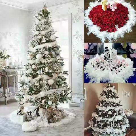 2M Christmas Tree White Feather Boa Strip Xmas Ribbon Party Garland Decor for Wedding Festive Event