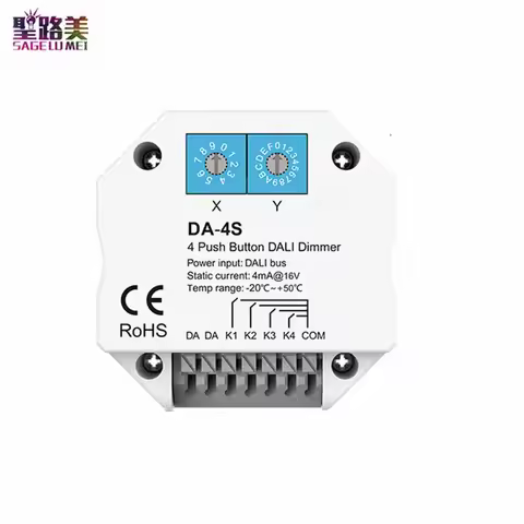 DALI Signal 4 Push Button Dimmer Work with DALI Master/ Bus Power Supply DA-4S Encoding switch selec