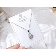 S925 Silver Plated Platinum "Zirconia Pendant Necklace Set"(Set Rantai Leher+Loket) 925銀鍍鉑鑲鋯吊墜項鏈組 PZY-011