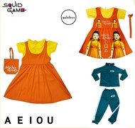 ชุดสควิดเกมเด็ก 1-8ปี รวม18ลาย A E I O U script Game ชุดผู้คุม ผู้เล่น