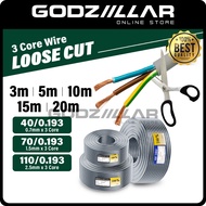 (Loose Cut) 3 Core Flexible Cable | 40/0.193 & 70/0.193 & 110/0.193 | Wayar Kabel Elektrik Wayar Fle