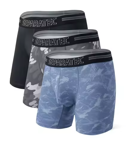 SEPARATEC Mens Underwear Boxer Brief Dual Pouch Breathable Lightweight Quick Drying Sports Fitness B