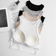 [Fee Next Day Delivery 4 Colors] Threaded I-Shaped Wide Shoulder Chest Pad Short Vest BRA TOP Cut Wo