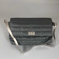 CHANEL 2.55尼龍蛇鍊米蘭背帶 尼龍灰 保卡款5開