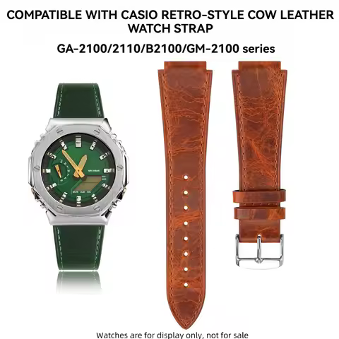 GA2100 GA2110 GM-2100 24*16mm Retro Leather Strap, Vintage Calfskin Replacement watch Band for Casio