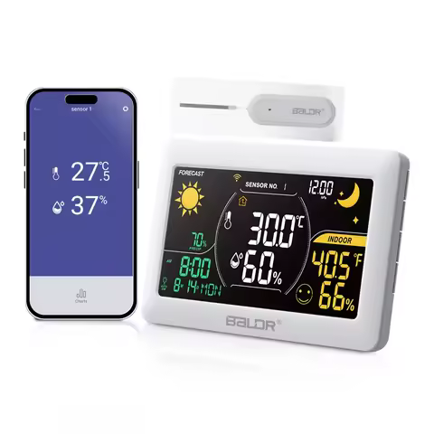 BALDR WiFi Weather Station Wireless Indoor Outdoor Thermometer Hygrometer Wall Alarm Clock Pressure 