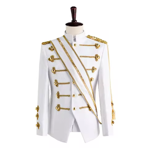 Men Sequin Uniform MJ Dance Wear Glitter Black White Vintage Michael Jackson Stage Jacket with Tasse