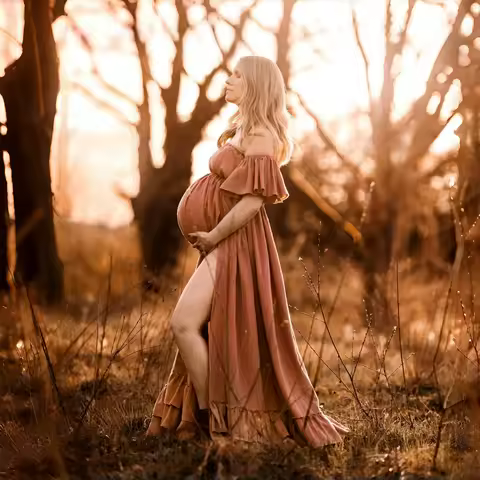 Summer Boho Style Maternity Photography Props Long Dress Cotton Baby Shower Dress For Pregnant Woman