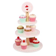 KidsLand - 木製三層蛋糕架下午茶玩具組,附蛋糕架和甜點玩具食物 ,適合 3 歲以上幼兒, 女孩和男孩