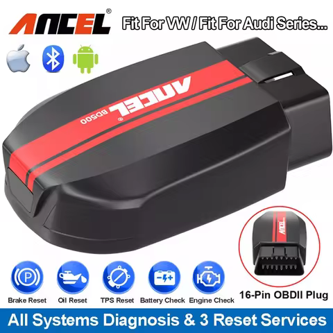 ANCEL BD500 OBD2 Bluetooth 5.0 Scanner All System Car Code Reader with EPB /Throttle Learning for VW
