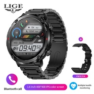 LIGE Original สมาร์ทวอท์ชผู้ชาย 1.6 นิ้ว Full Touch สร้อยข้อมือฟิตเนส Tracker กีฬานาฬิกาบลูทูธนาฬิกาสมาร์ทกันน้ำผู้ชาย smartwatch + กล่อง
