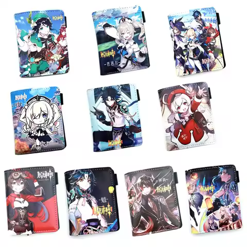 Genshin Impact PU Leather Cartoon Wallet Lumine Aether Jean Gunnhildr Amber Girls Boys Purse Card Ho
